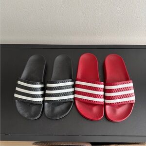 Adidas Adilette Slides, Black Size 6, Red Size 7 Women